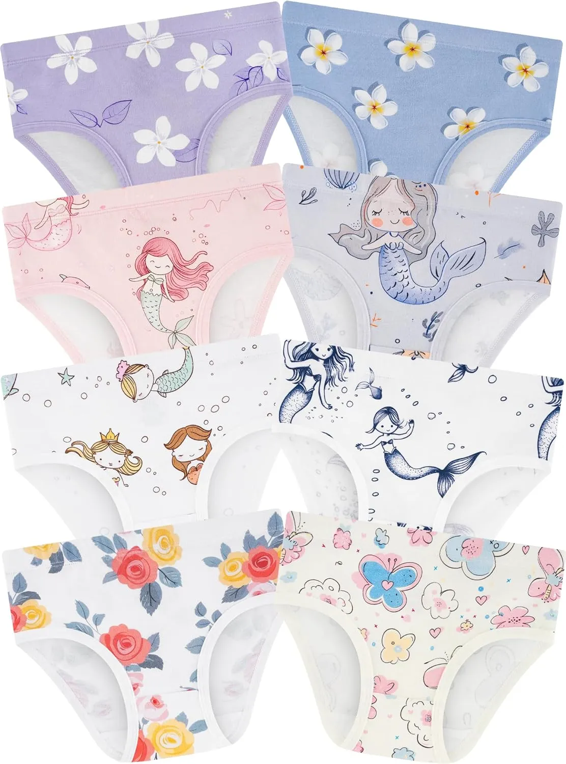 Girls' Underwear,Soft Cotton Tagless Panties for Toddlers' & Little Kids Comfort,Breathable Briefs,8-Pack