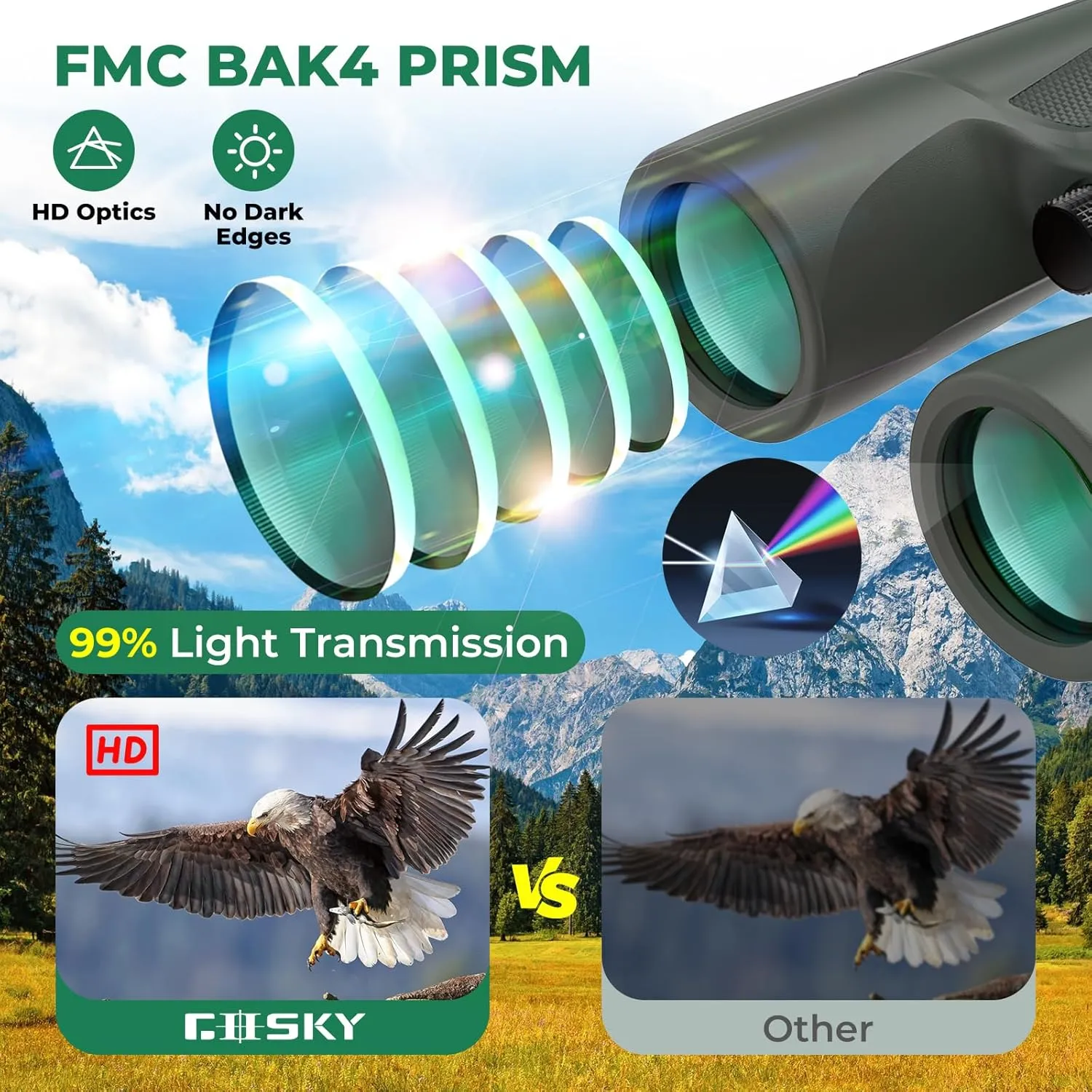 Gosky 10X42 HD Binoculars for Adults with Phone Adapter, High Power Binoculars with BAK4 Prism and FMC Lens, Waterproof Binocularfor Bird Watching Hunting Traveling Outdoor Sports
