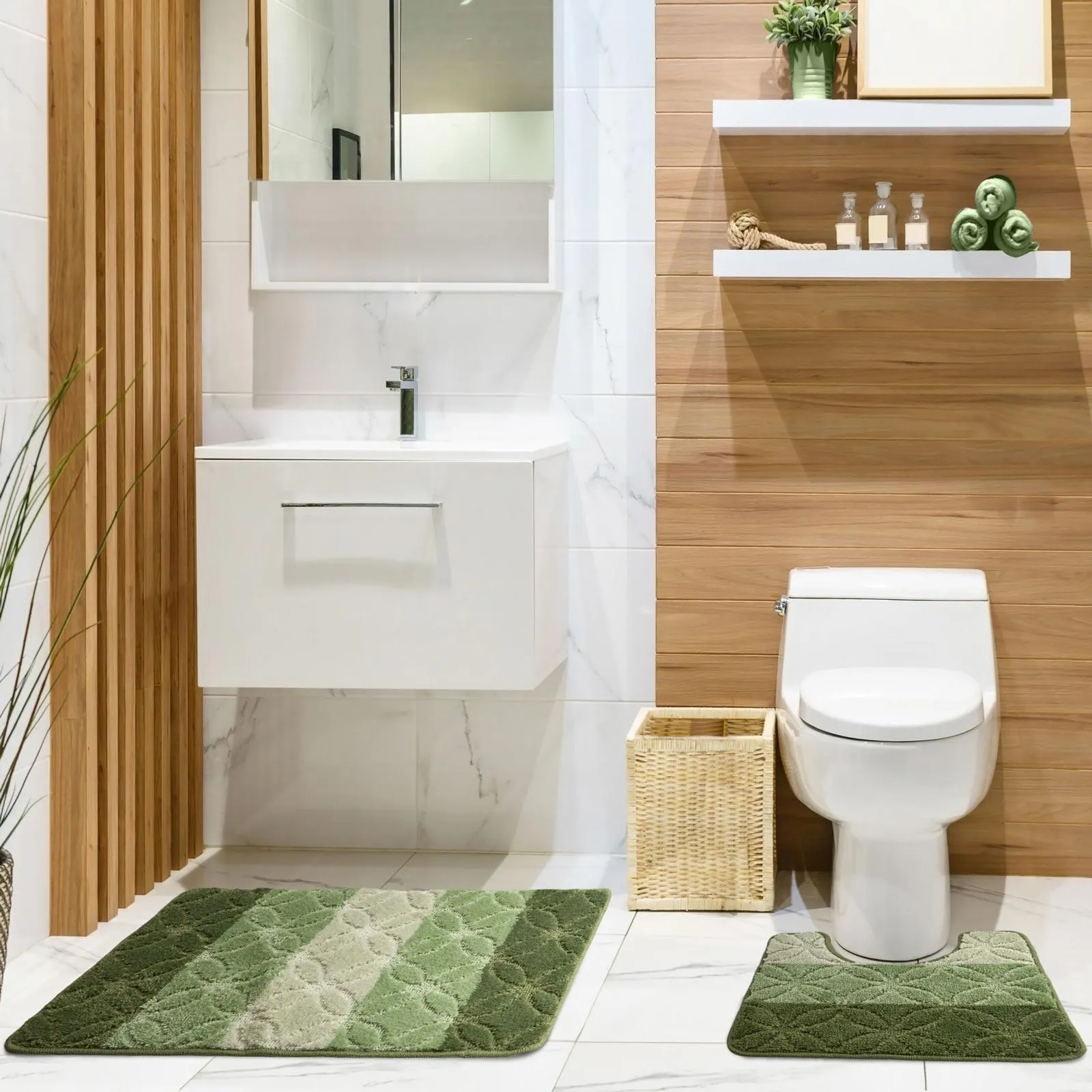 Halo Non-Slip Bath & Pedestal Mat Set Green