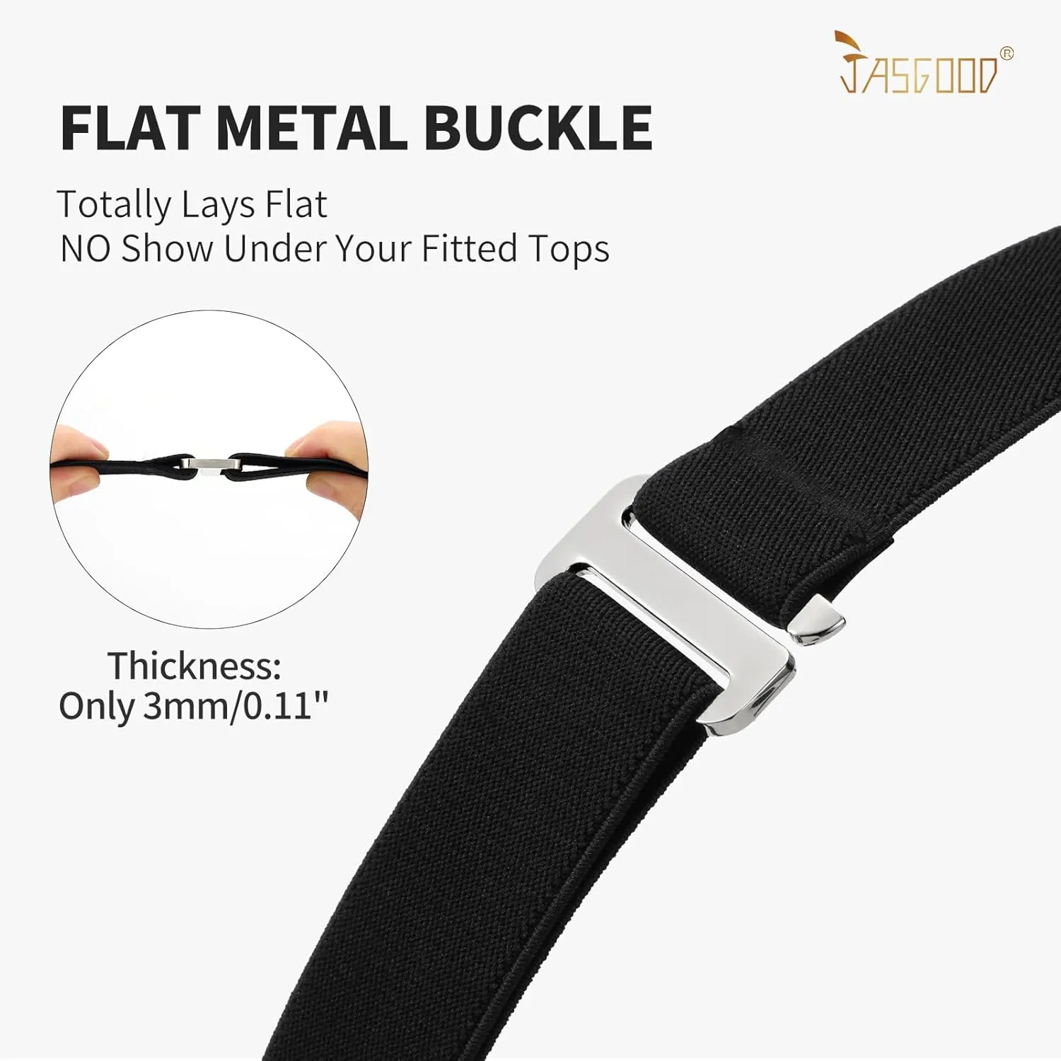 JASGOOD Women No Show Stretch Belt Elastic Web Strap Belt with Flat Buckle for Jeans Pants Dresses