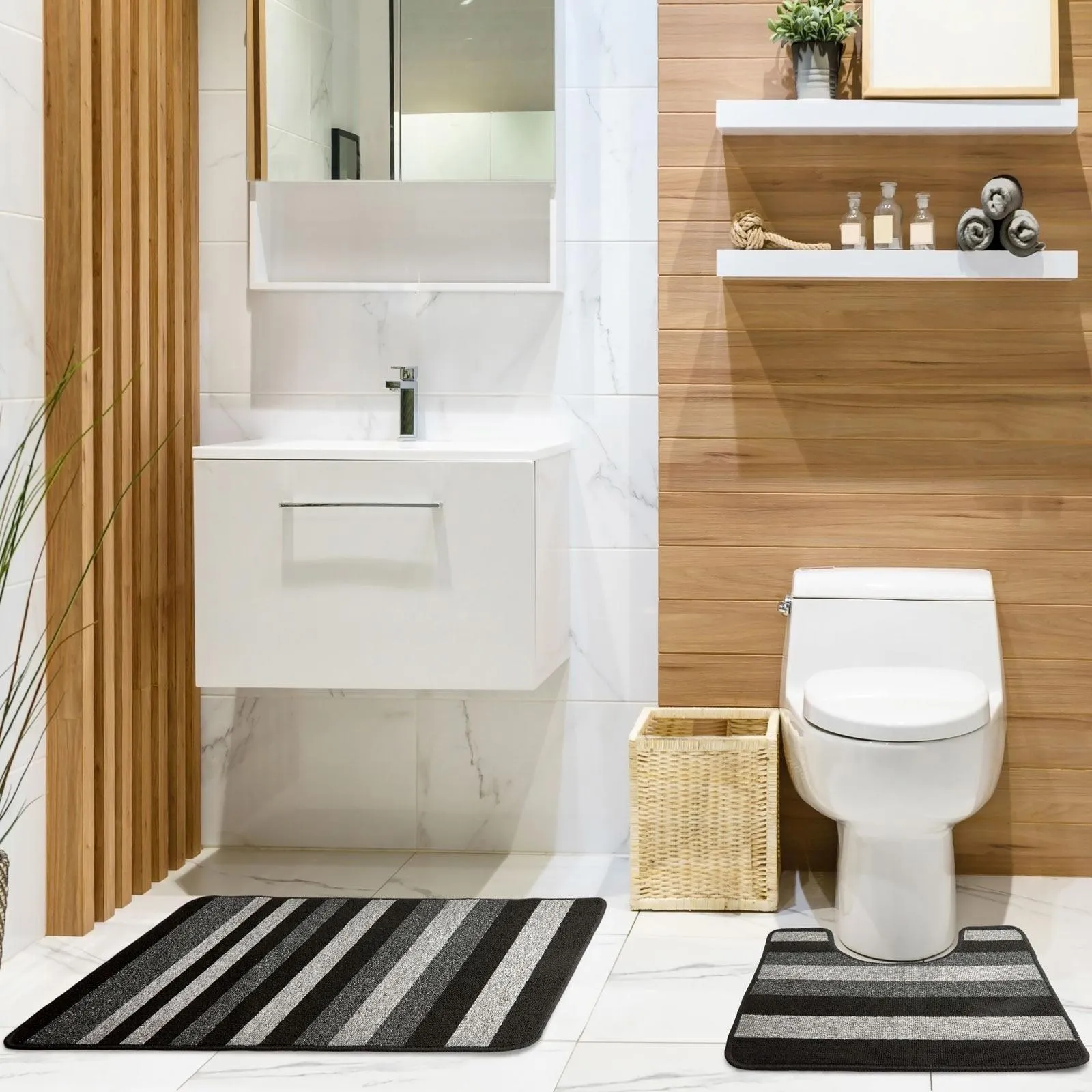 Jersey Non-Slip Bath & Pedestal Mat Set Grey