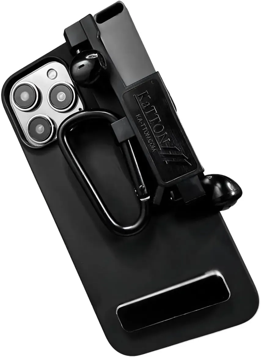 KaTTON phone case Compatible with iPhone 13 Pro Max, Multitool Phone Case holder for Removable Multi-Tool or USB, Air Tag Holder, Kickstand, Carabiner Finger Holder, Finger Loop & Air Pod holders