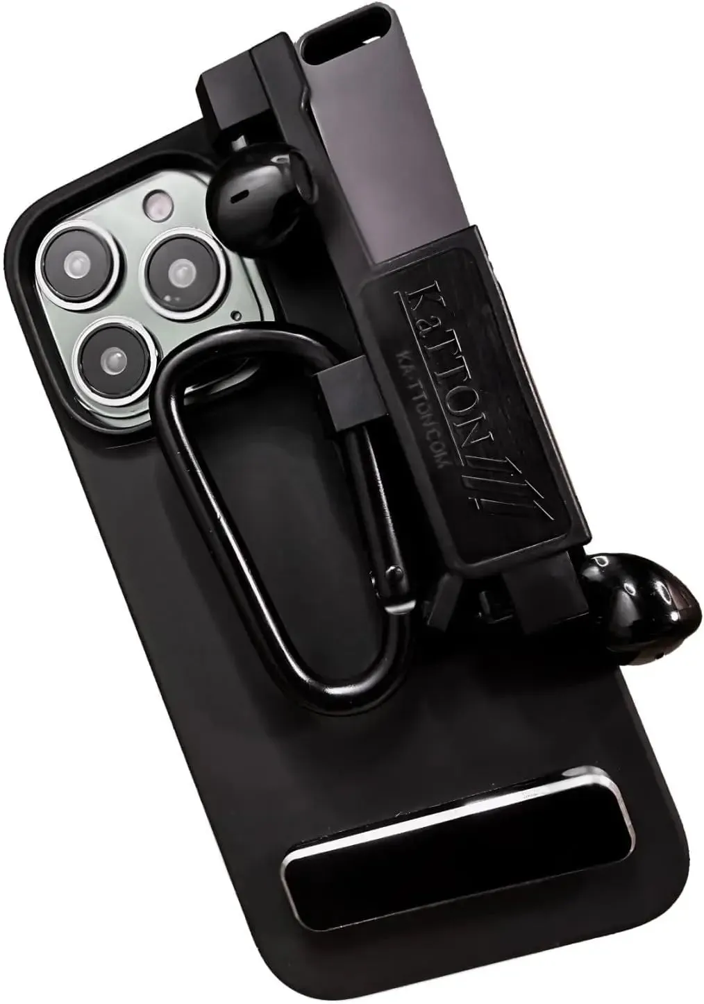KaTTON Phone case Compatible with iPhone 13 Pro, Multitool Phone Case Holder for Removable Multi-Tool or USB Drive, Air Tag Holder, Kickstand, Carabiner Finger Holder, Finger Loop & Air Pod Holders