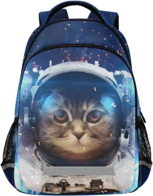 Kids Backpack Cat Astronaut Bookbag Elementary School Bag for Boys Girls Travel Rucksack