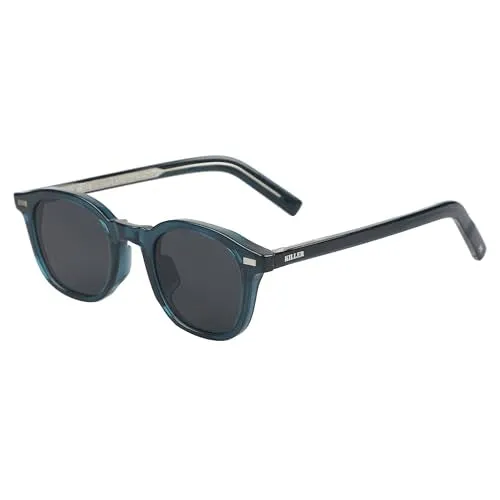 KILLER Women's Sunglass, Round Shaped Acetate Frame Polycarbonate Lens Sunglasses Case For Women, Girls, 100% UV Lens Sunglasses, Frame Color - Blue, Lens - Grey