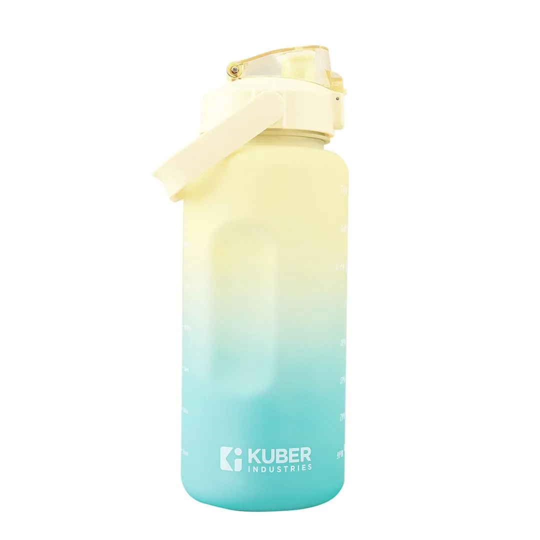 Kuber Industries 2 Litre Water Bottle with Time Marker|BPA Free,Leakproof,Non-Toxic & Durable|Sipper Water Bottle for Kids & Adults with Straw|For Gym,Home,Office & School |Yellow & Blue (Pack Of 6)