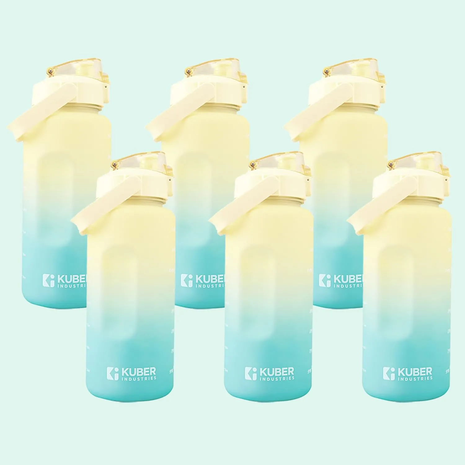 Kuber Industries 2 Litre Water Bottle with Time Marker|BPA Free,Leakproof,Non-Toxic & Durable|Sipper Water Bottle for Kids & Adults with Straw|For Gym,Home,Office & School |Yellow & Blue (Pack Of 6)