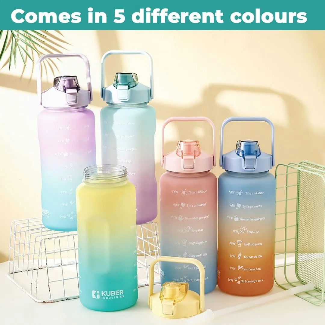 Kuber Industries 2 Litre Water Bottle with Time Marker|BPA Free,Leakproof,Non-Toxic & Durable|Sipper Water Bottle for Kids & Adults with Straw|For Gym,Home,Office & School |Yellow & Blue (Pack Of 6)
