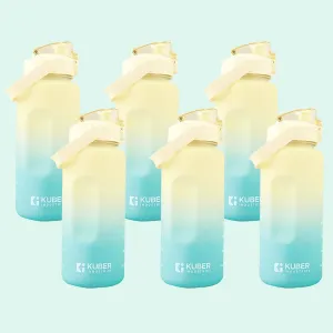 Kuber Industries 2 Litre Water Bottle with Time Marker|BPA Free,Leakproof,Non-Toxic & Durable|Sipper Water Bottle for Kids & Adults with Straw|For Gym,Home,Office & School |Yellow & Blue (Pack Of 6)