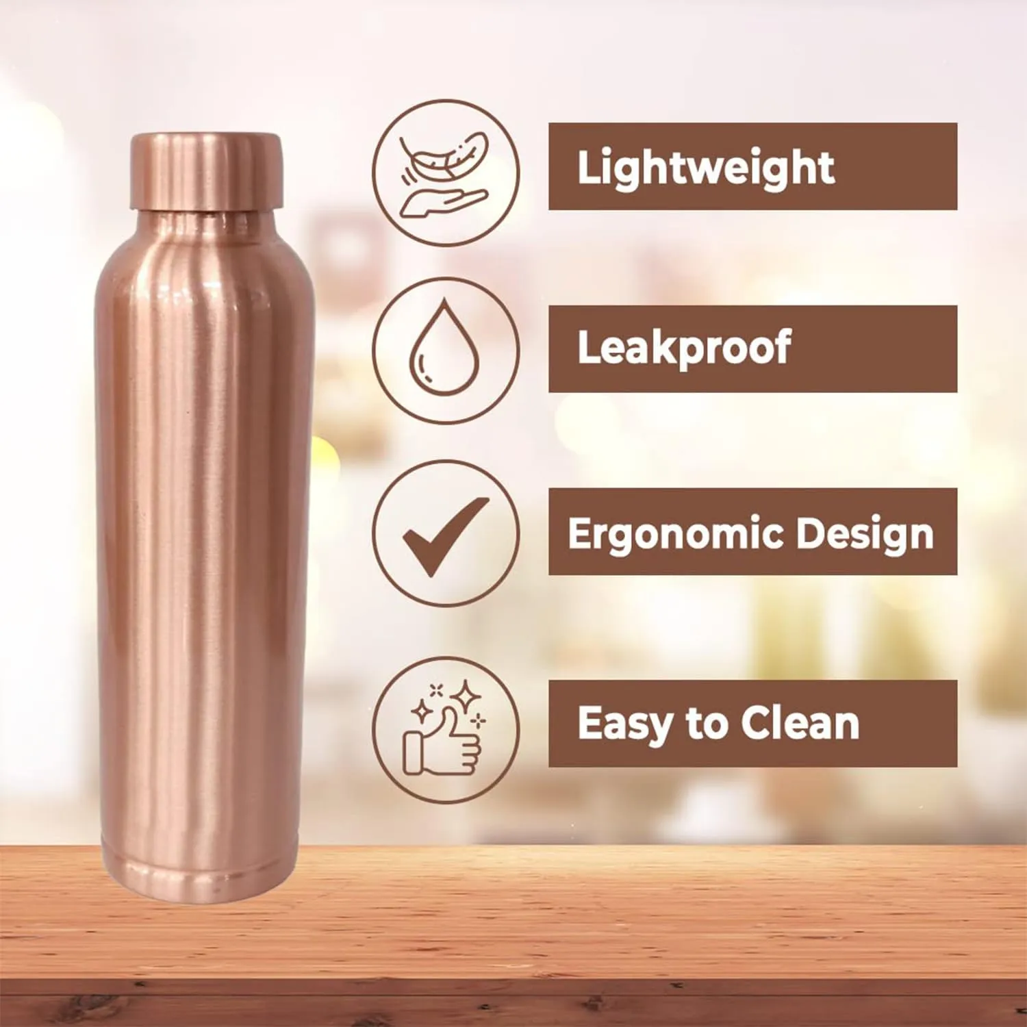 Kuber Industries Copper Water Bottle | BPA Free, Non Toxic | Leakproof, Durable & Lightweight | With Added Health Benefits of Copper | Ergonomic Design & Easy to Clean | Black| 950 ml (Pack Of 6)