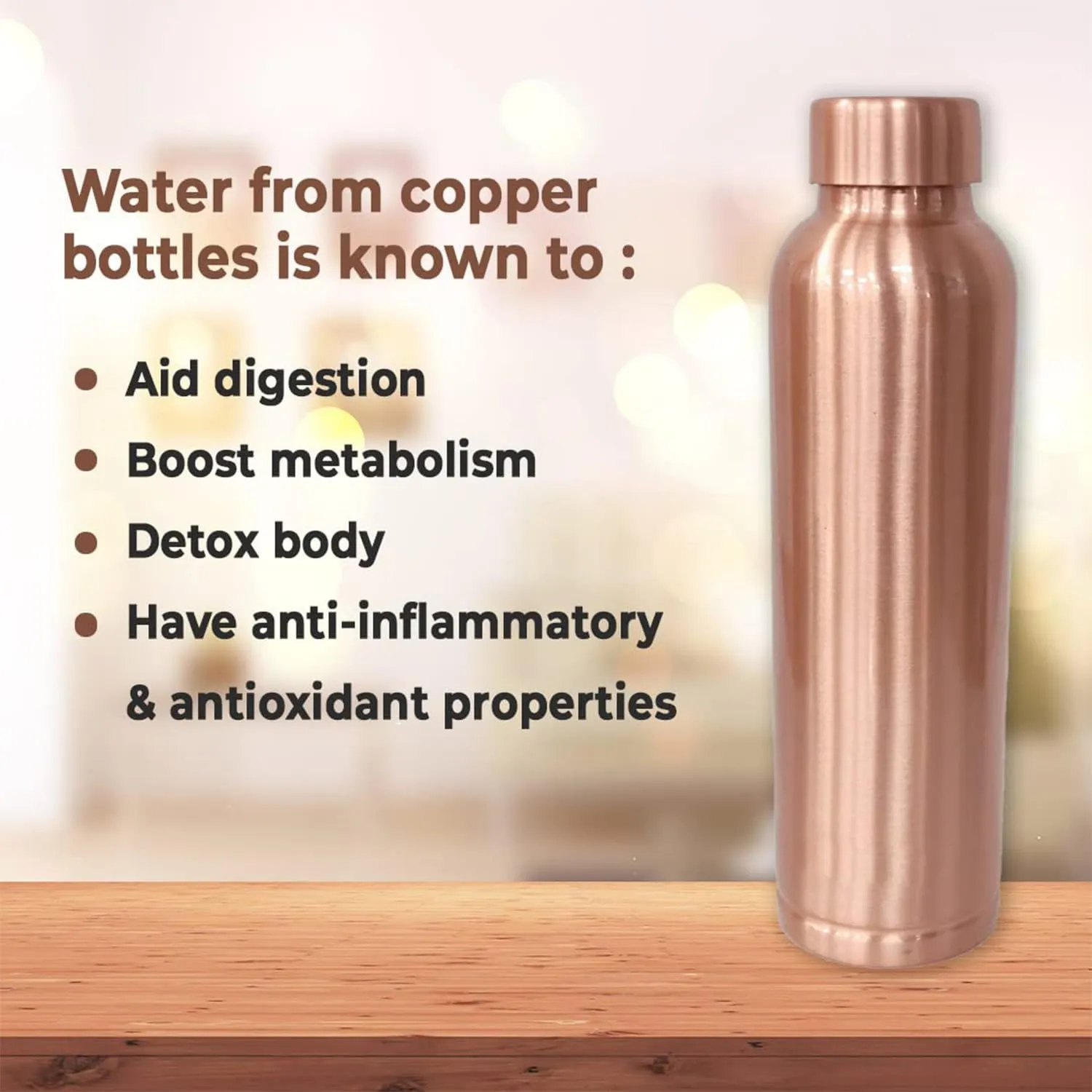 Kuber Industries Copper Water Bottle | BPA Free, Non Toxic | Leakproof, Durable & Lightweight | With Added Health Benefits of Copper | Ergonomic Design & Easy to Clean | Black| 950 ml (Pack Of 6)