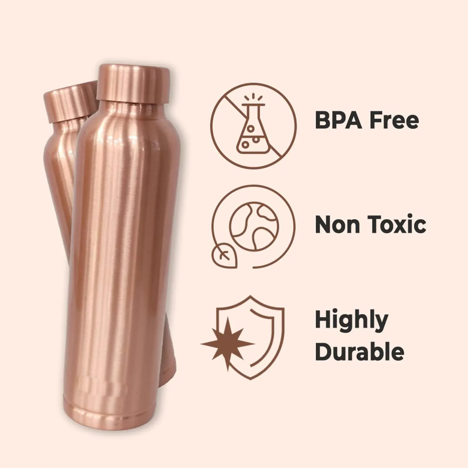 Kuber Industries Copper Water Bottle | BPA Free, Non Toxic | Leakproof, Durable & Lightweight | With Added Health Benefits of Copper | Ergonomic Design & Easy to Clean | Black| 950 ml (Pack Of 6)