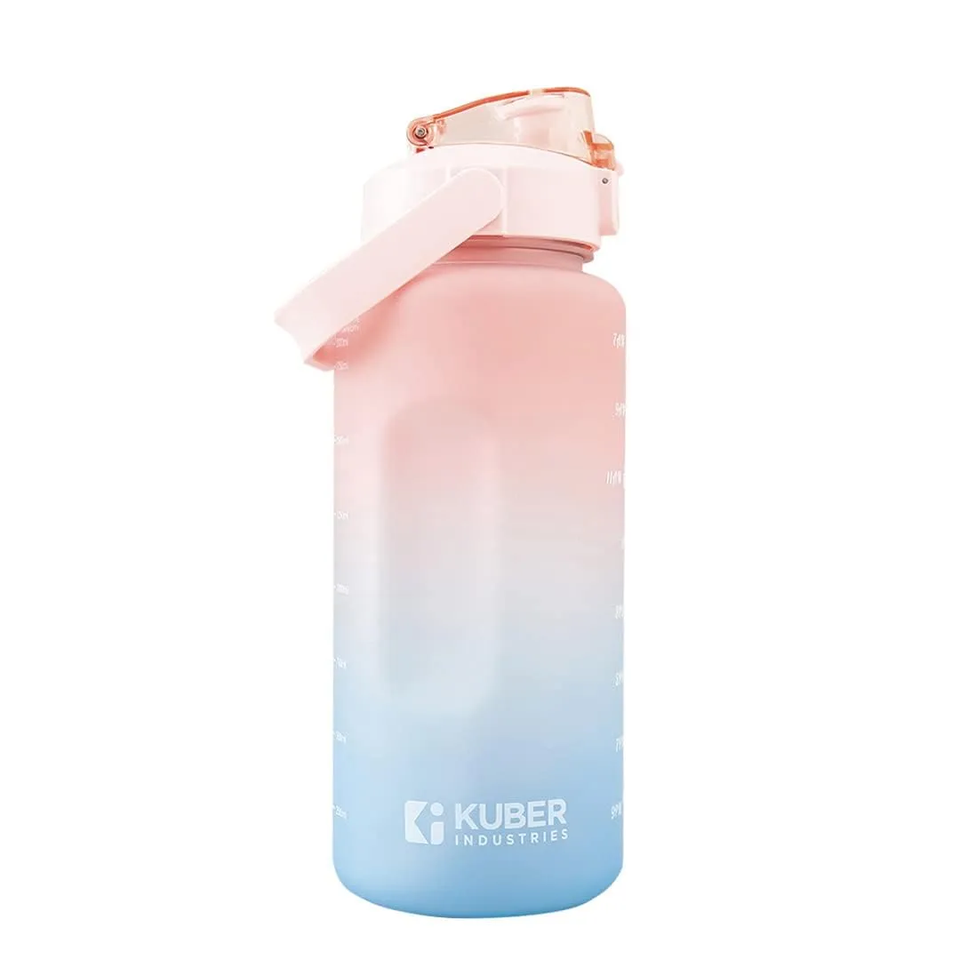 Kuber Industries Motivational 2 LTR Water Bottle with Time Marker|BPA Free,Leakproof,Non-Toxic & Durable|Sipper Water Bottle for Kids & Adults with Straw|For Gym,Home,Office & School |Pink (Pack Of 2)