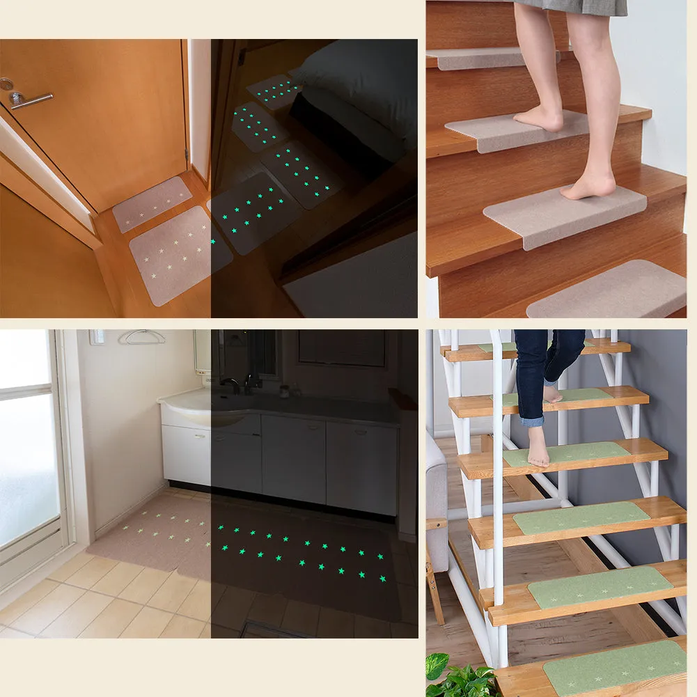 Machine Washable Stair Treads for Wooden Steps Luminous Stair Mats Green Stair Runner Non Slip Indoor Stair Rug Non Adhesive Stair Carpet 4Pcs 21.6 x 8.3 Inch