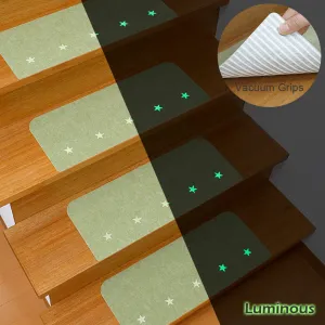 Machine Washable Stair Treads for Wooden Steps Luminous Stair Mats Green Stair Runner Non Slip Indoor Stair Rug Non Adhesive Stair Carpet 4Pcs 21.6 x 8.3 Inch