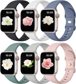 Maledan 6 Pack Bands Compatible for Apple Watch Band 38mm 40mm 41mm 42mm 44mm 45mm 46mm 49mm Women Men, Soft Silicone Sport Replacement Band for iWatch Apple Watch Series 10 9 8 7 6 5 4 3 SE Ultra