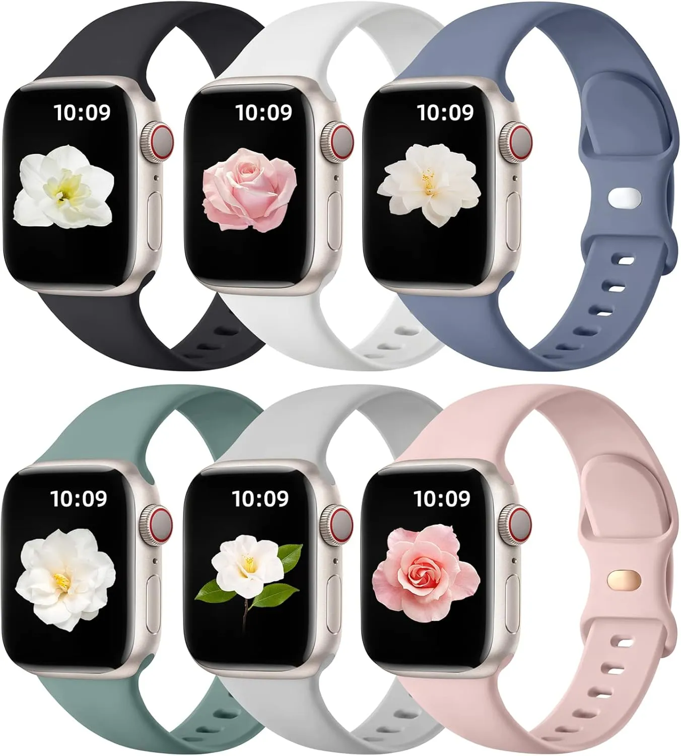 Maledan 6 Pack Bands Compatible for Apple Watch Band 38mm 40mm 41mm 42mm 44mm 45mm 46mm 49mm Women Men, Soft Silicone Sport Replacement Band for iWatch Apple Watch Series 10 9 8 7 6 5 4 3 SE Ultra
