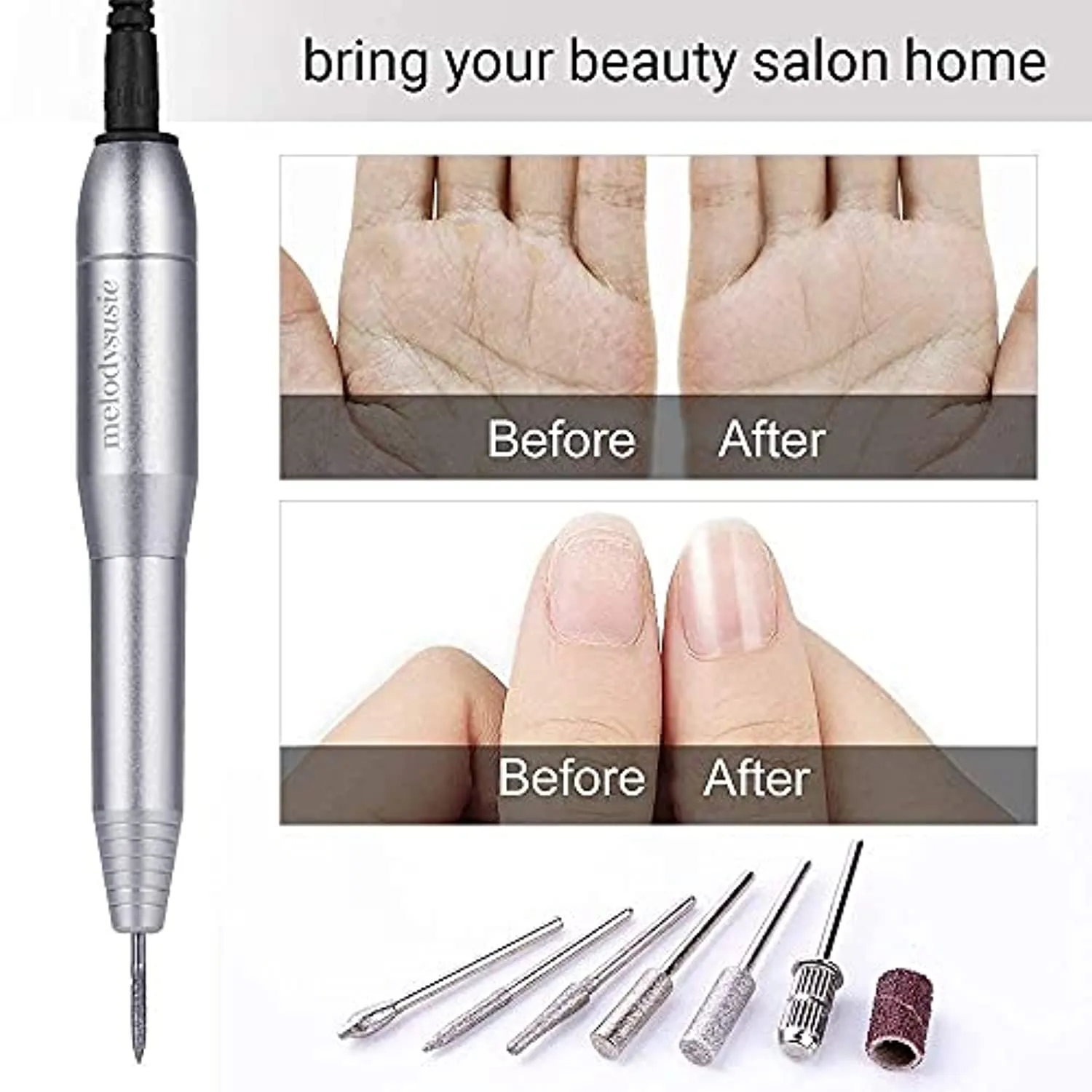 MelodySusie Portable Electric Nail Drill, Compact Efile Electrical Professional Nail File Kit for Acrylic, Gel Nails, Manicure Pedicure Polishing Shape Tools Design for Home Salon Use