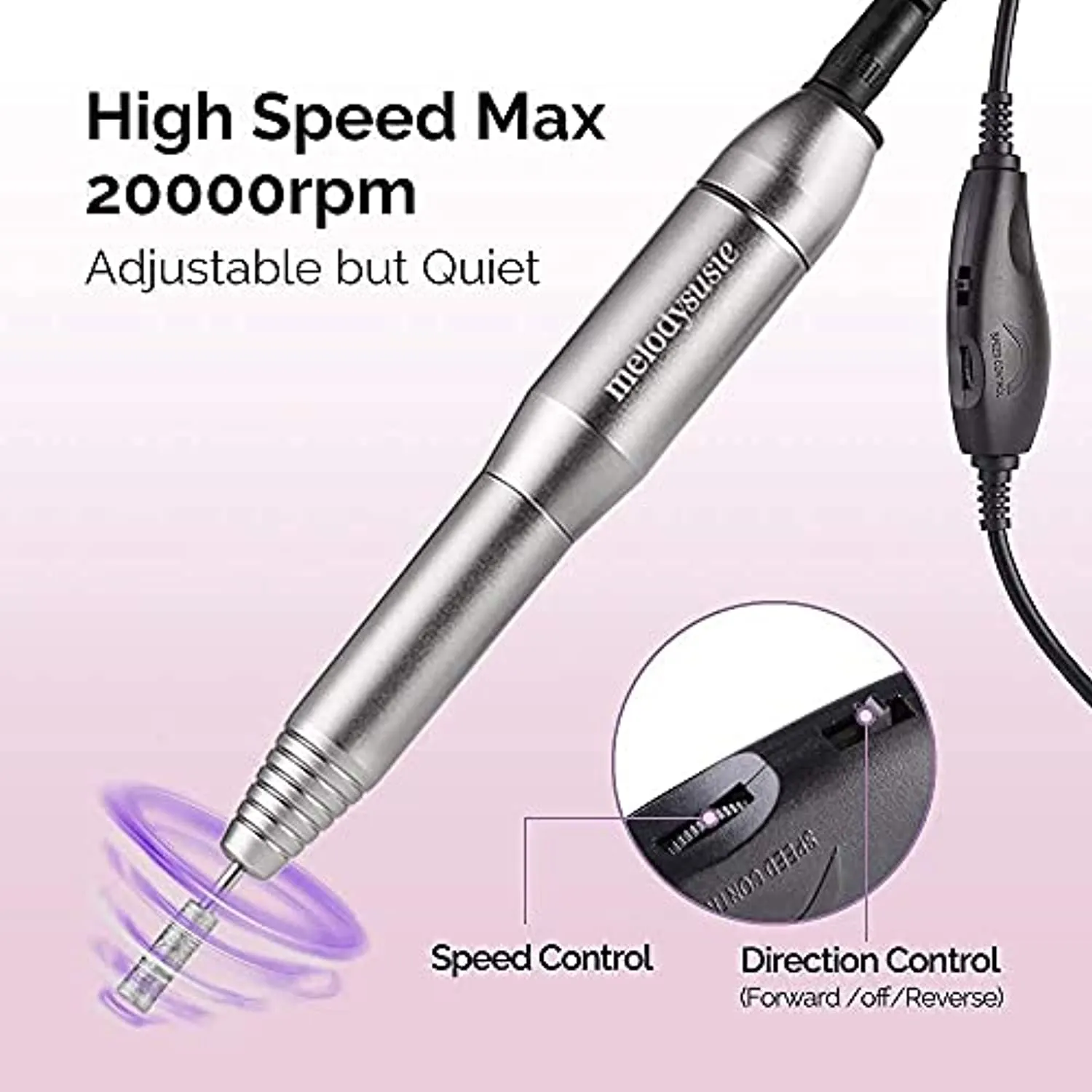 MelodySusie Portable Electric Nail Drill, Compact Efile Electrical Professional Nail File Kit for Acrylic, Gel Nails, Manicure Pedicure Polishing Shape Tools Design for Home Salon Use