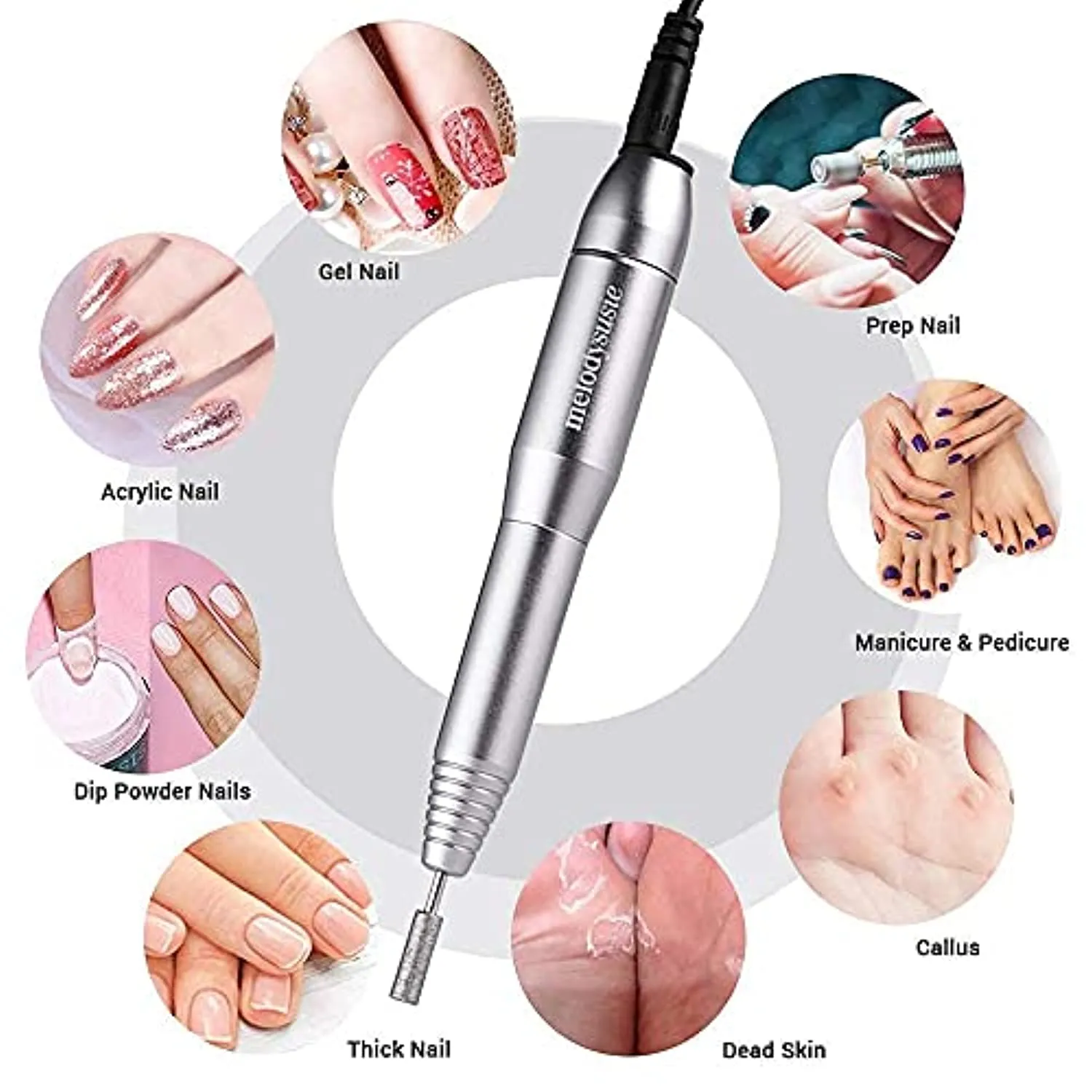MelodySusie Portable Electric Nail Drill, Compact Efile Electrical Professional Nail File Kit for Acrylic, Gel Nails, Manicure Pedicure Polishing Shape Tools Design for Home Salon Use