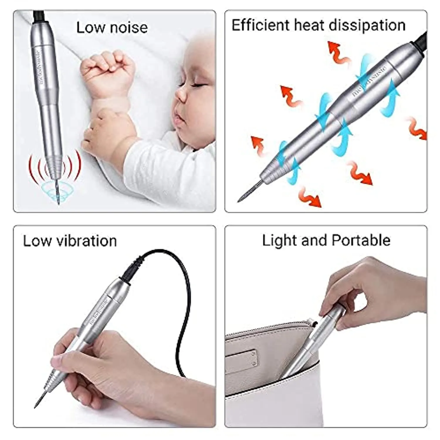 MelodySusie Portable Electric Nail Drill, Compact Efile Electrical Professional Nail File Kit for Acrylic, Gel Nails, Manicure Pedicure Polishing Shape Tools Design for Home Salon Use
