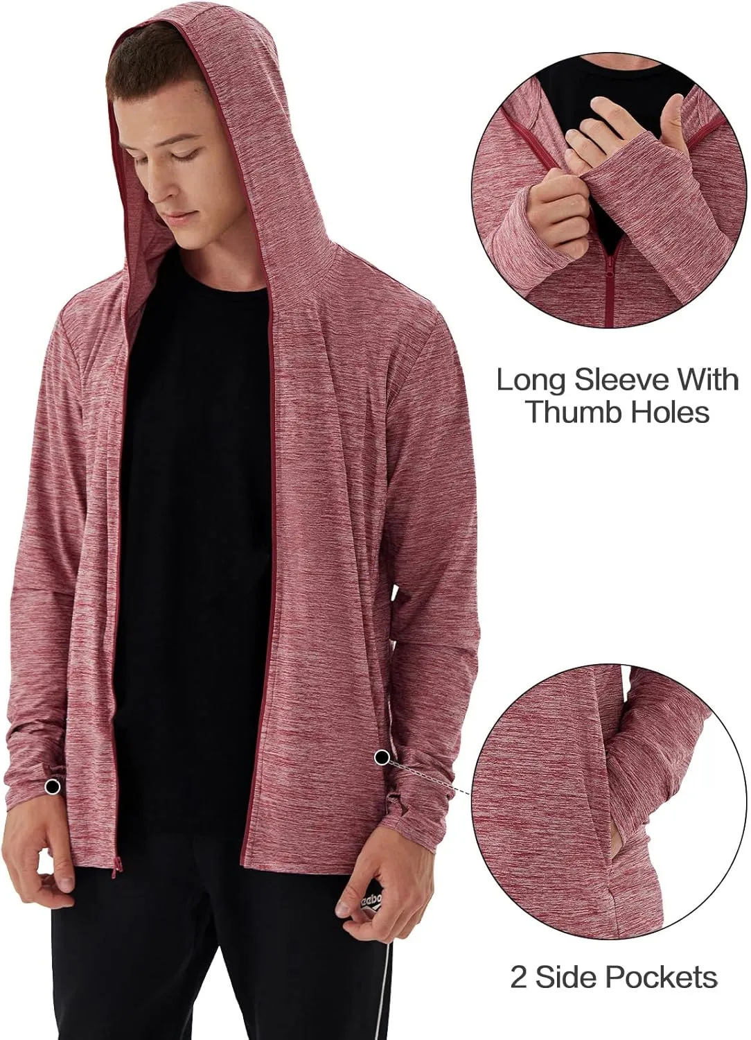 Mens UPF 50  UV Full Zip Sun Protection Hoodie Jacket With Thumb holes Cooling Lightweight Fishing Hiking Cooling Shirts men