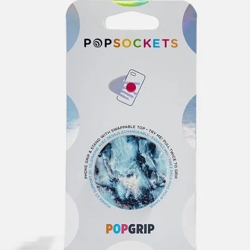 Mobile accessory expanding hand-grip and stand Popsocket in blue marble