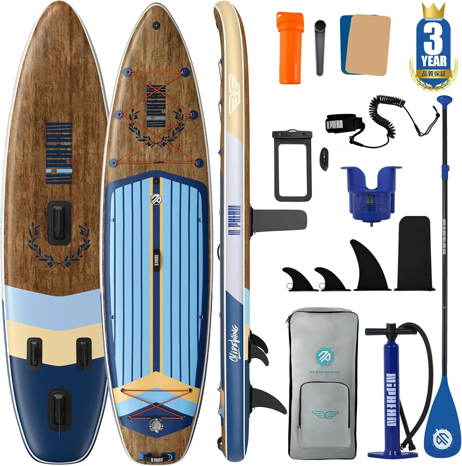Niphean (Extra Large) Inflatable Paddle Board, SUP for 2 1 People/Family, Stand Up Paddle Board with (Beginner Friendly) StabilTrac Fin, Waterproof Phone Pouch, Paddle Boards for Adults, Gift Ideas