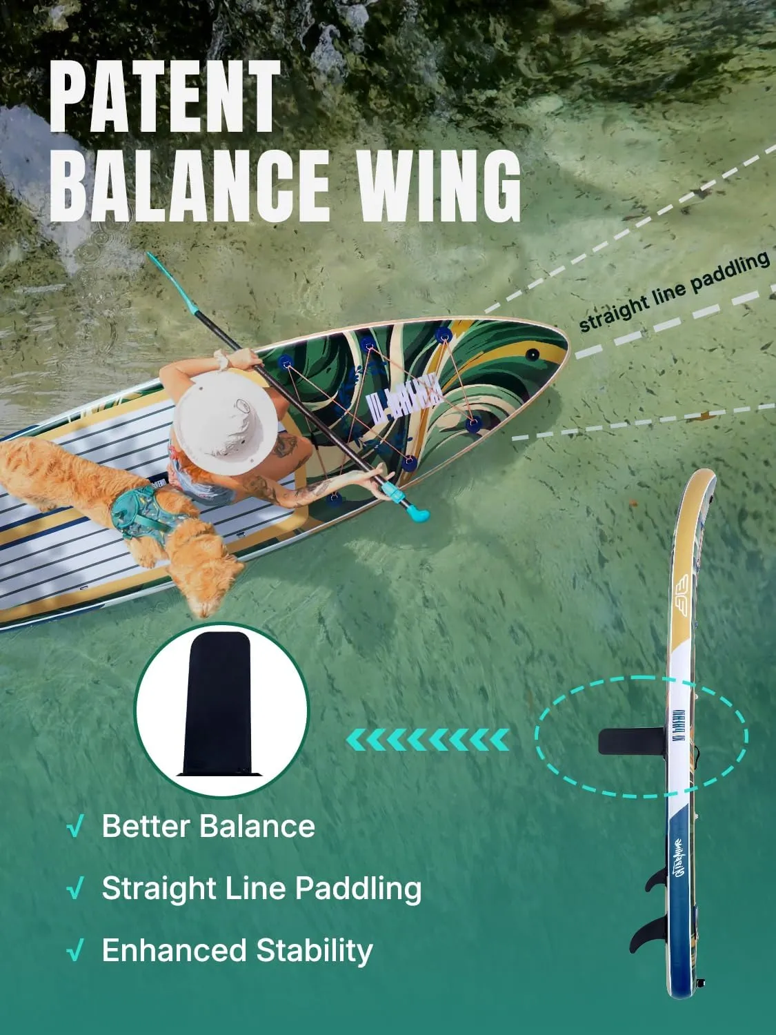 Niphean (Extra Large) Inflatable Paddle Board, SUP for 2 1 People/Family, Stand Up Paddle Board with (Beginner Friendly) StabilTrac Fin, Waterproof Phone Pouch, Paddle Boards for Adults, Gift Ideas