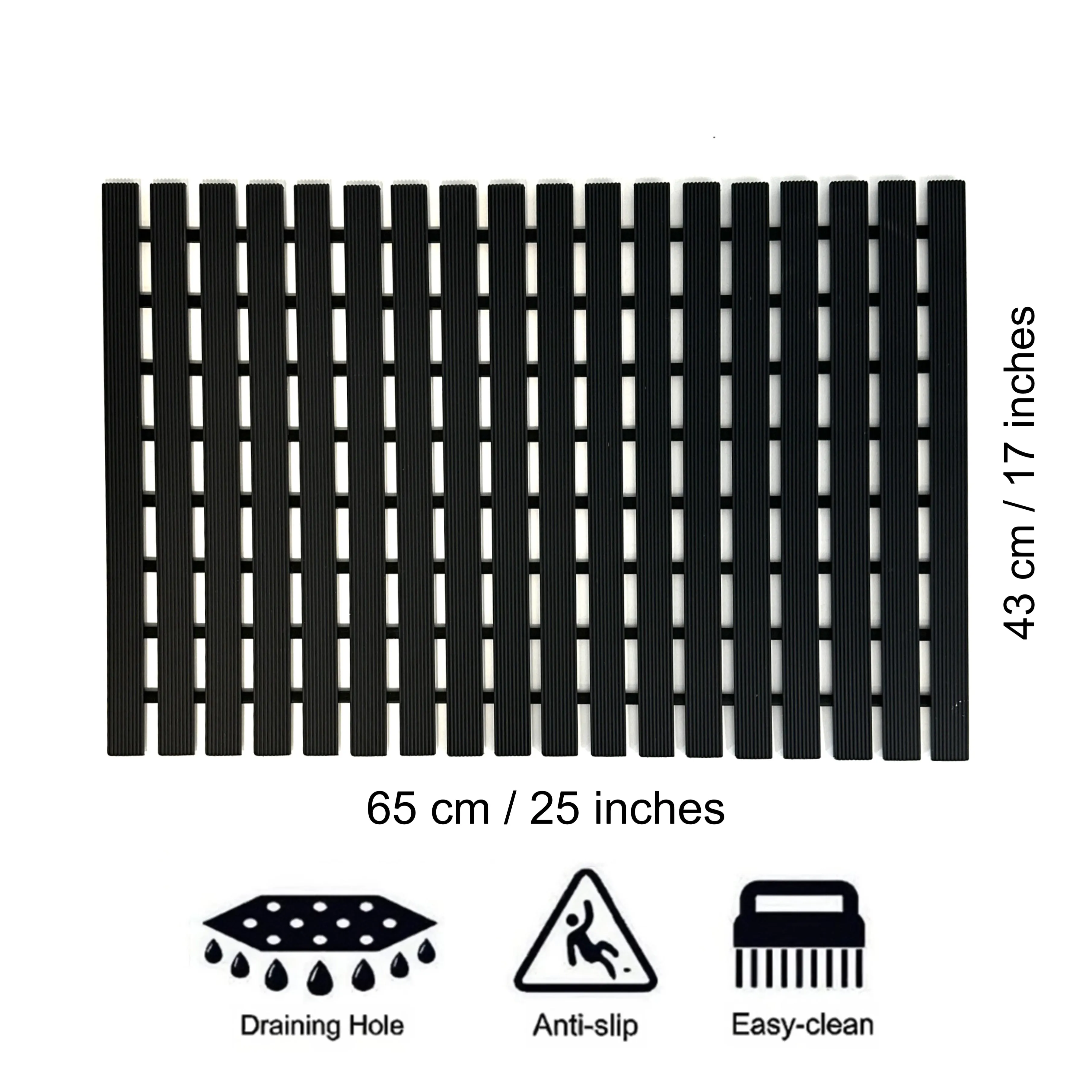 Non-Slip PVC Duckboard Shower Mat - Vertical Slats - 43cm x 64cm