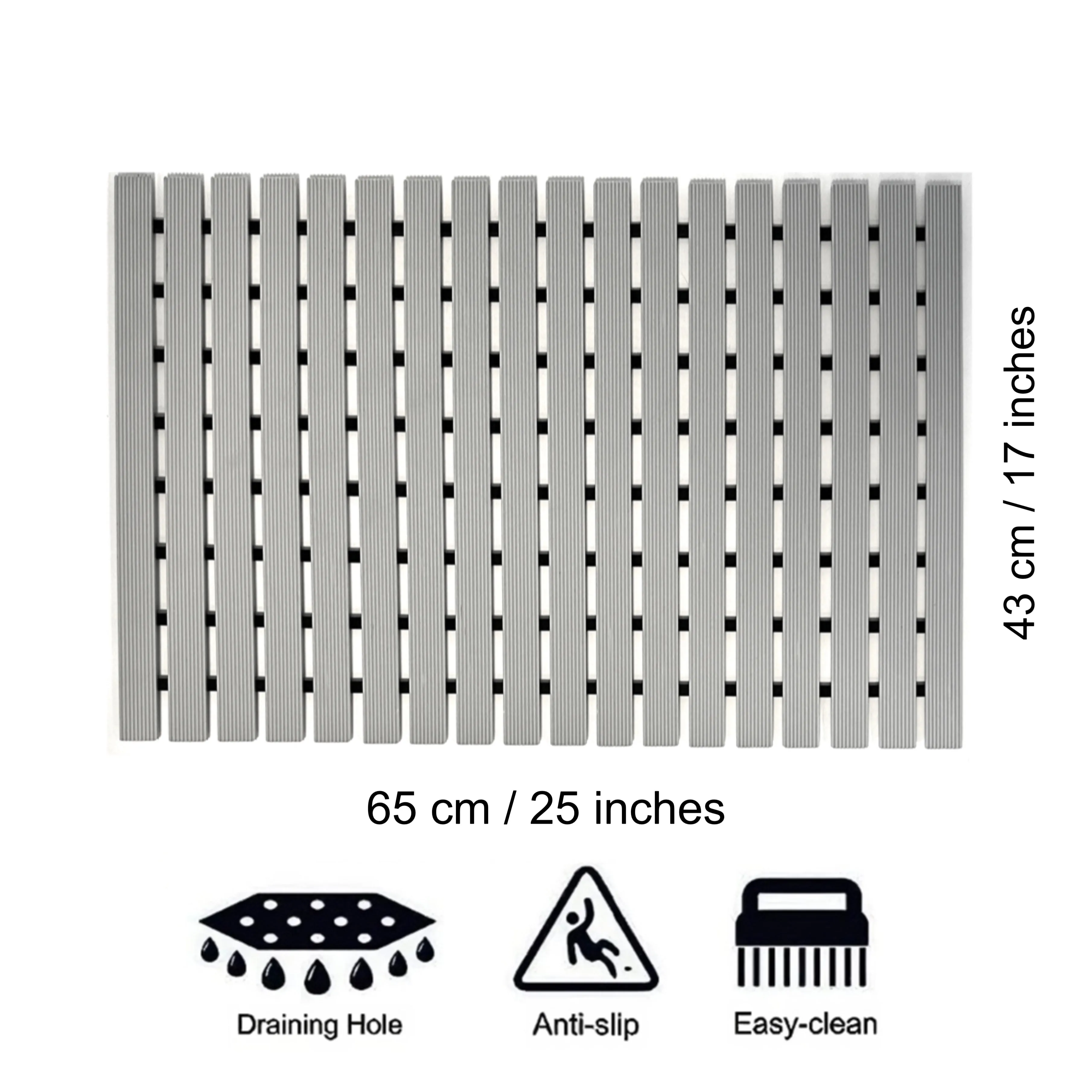 Non-Slip PVC Duckboard Shower Mat - Vertical Slats - 43cm x 64cm