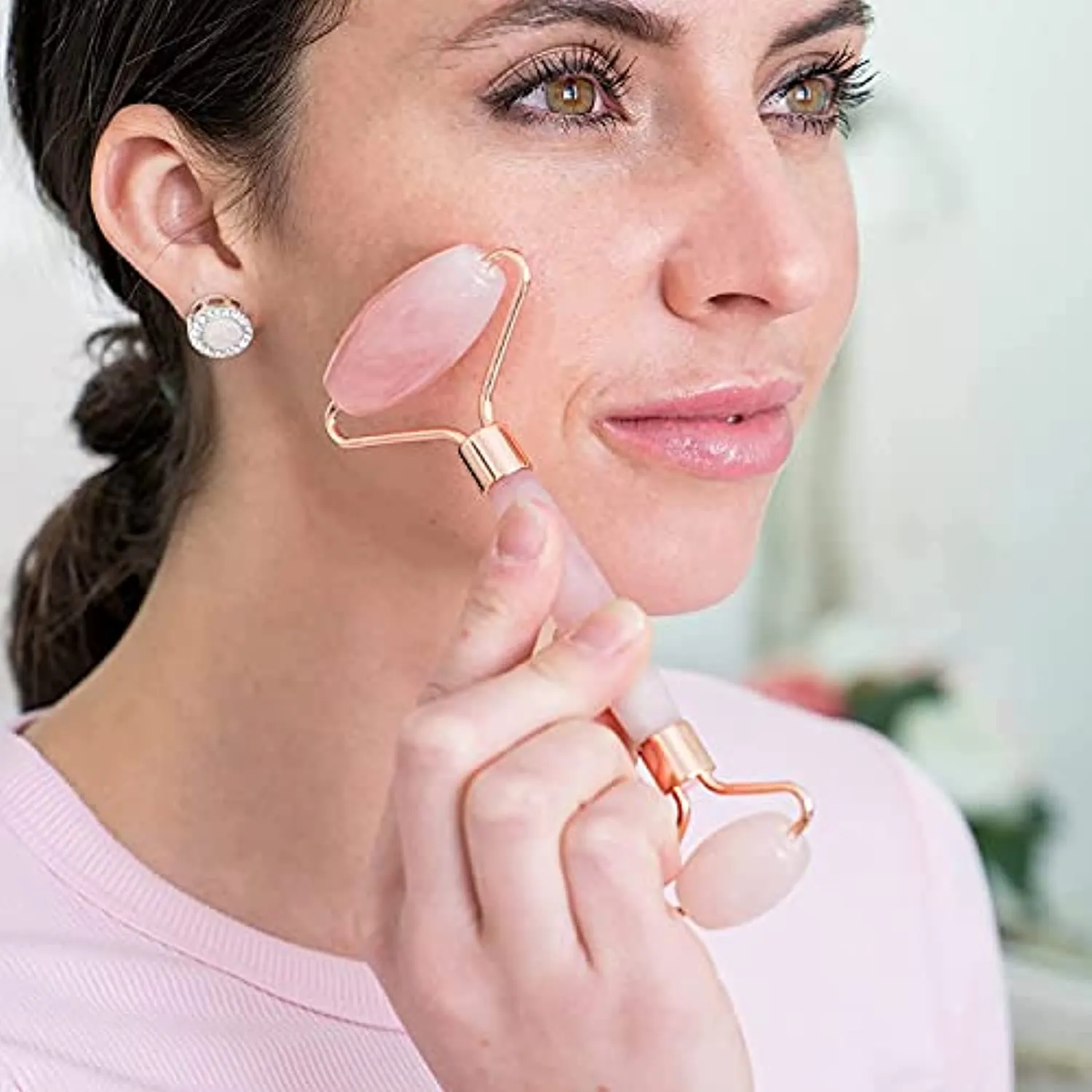 Original Jade Roller & Gua Sha Facial Tools, Jade Roller for Face - Face Roller, Natural Rose Quartz Roller - Face Massager, Facial Roller for Skin Care, Body, Eyes, Neck - Tones, Firms, Depuff