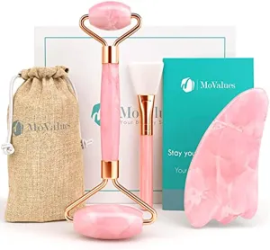 Original Jade Roller & Gua Sha Facial Tools, Jade Roller for Face - Face Roller, Natural Rose Quartz Roller - Face Massager, Facial Roller for Skin Care, Body, Eyes, Neck - Tones, Firms, Depuff