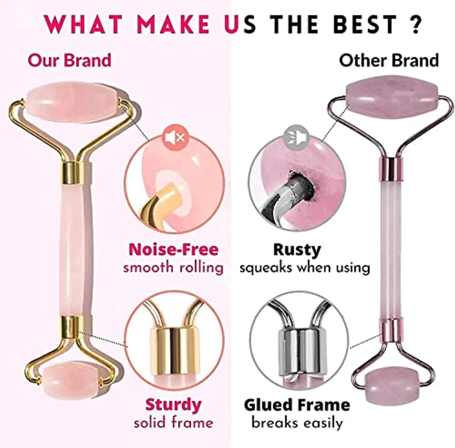 Original Jade Roller & Gua Sha Facial Tools, Jade Roller for Face - Face Roller, Natural Rose Quartz Roller - Face Massager, Facial Roller for Skin Care, Body, Eyes, Neck - Tones, Firms, Depuff