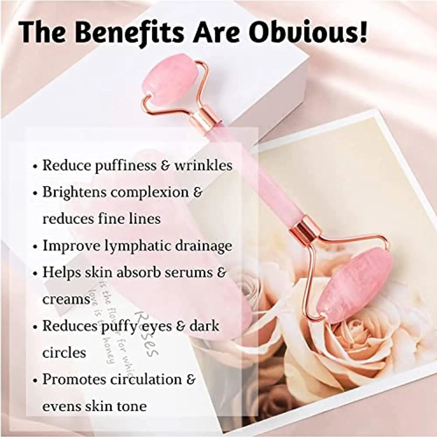 Original Jade Roller & Gua Sha Facial Tools, Jade Roller for Face - Face Roller, Natural Rose Quartz Roller - Face Massager, Facial Roller for Skin Care, Body, Eyes, Neck - Tones, Firms, Depuff