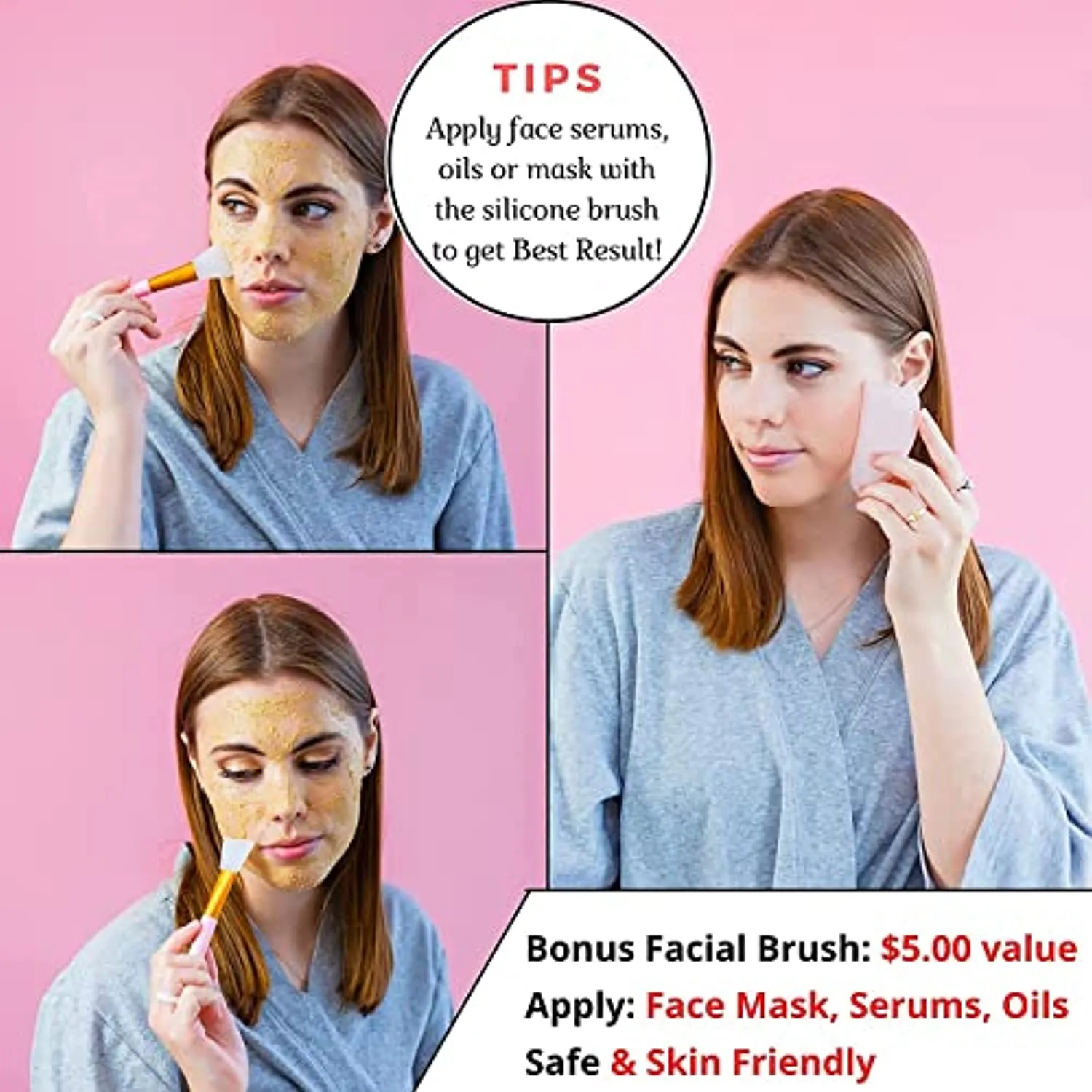 Original Jade Roller & Gua Sha Facial Tools, Jade Roller for Face - Face Roller, Natural Rose Quartz Roller - Face Massager, Facial Roller for Skin Care, Body, Eyes, Neck - Tones, Firms, Depuff