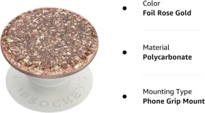 PopSockets Phone Grip with Expanding Kickstand, Glitter Foil Confetti Rose Gold