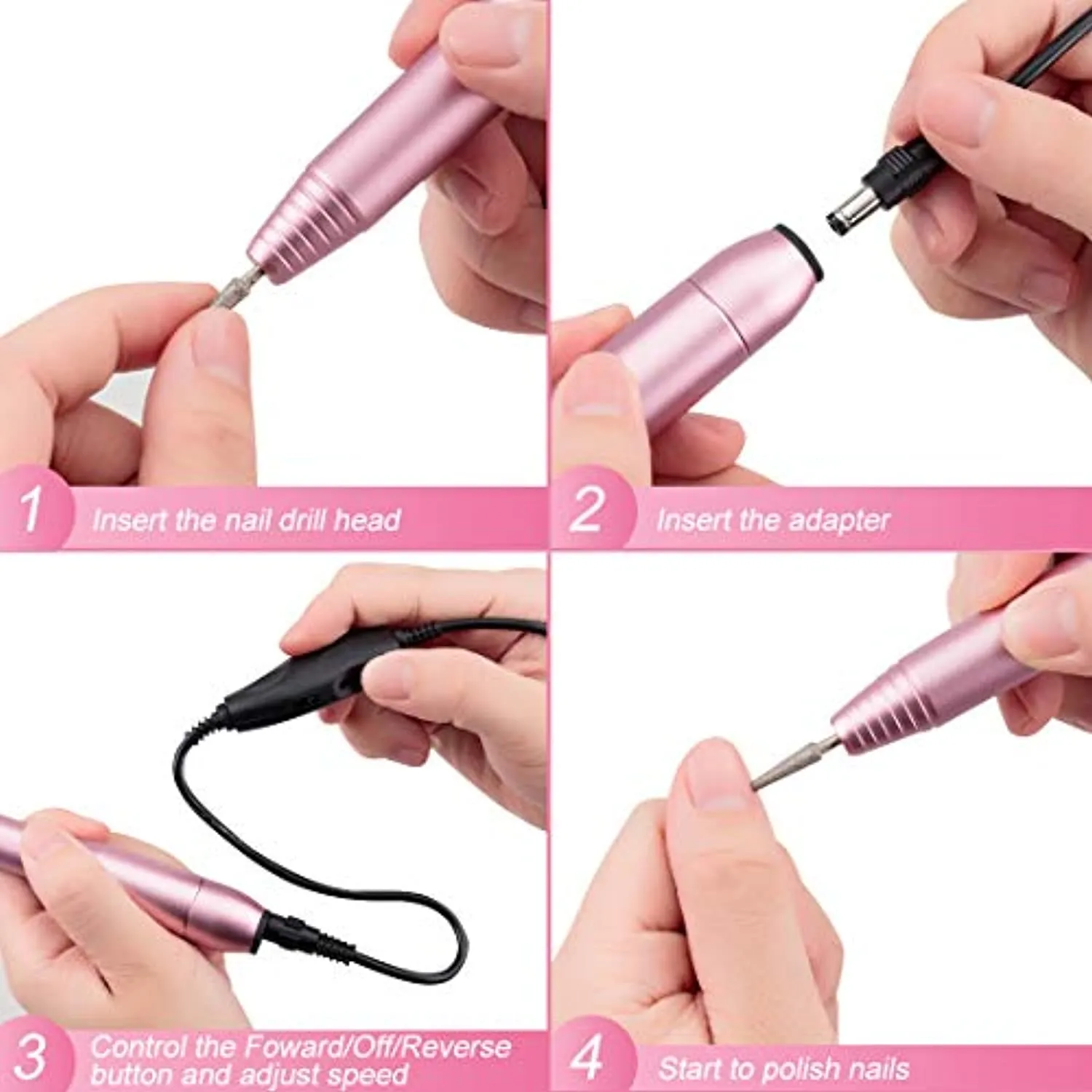 Portable Electric Nail Drill File Machine with Acrylic Nail Kit Set Professional 20000rpm Manicure Pedicure with Sanding Bands Brush for Nail Art Polygel Gel Nail Polish Tips Clippers