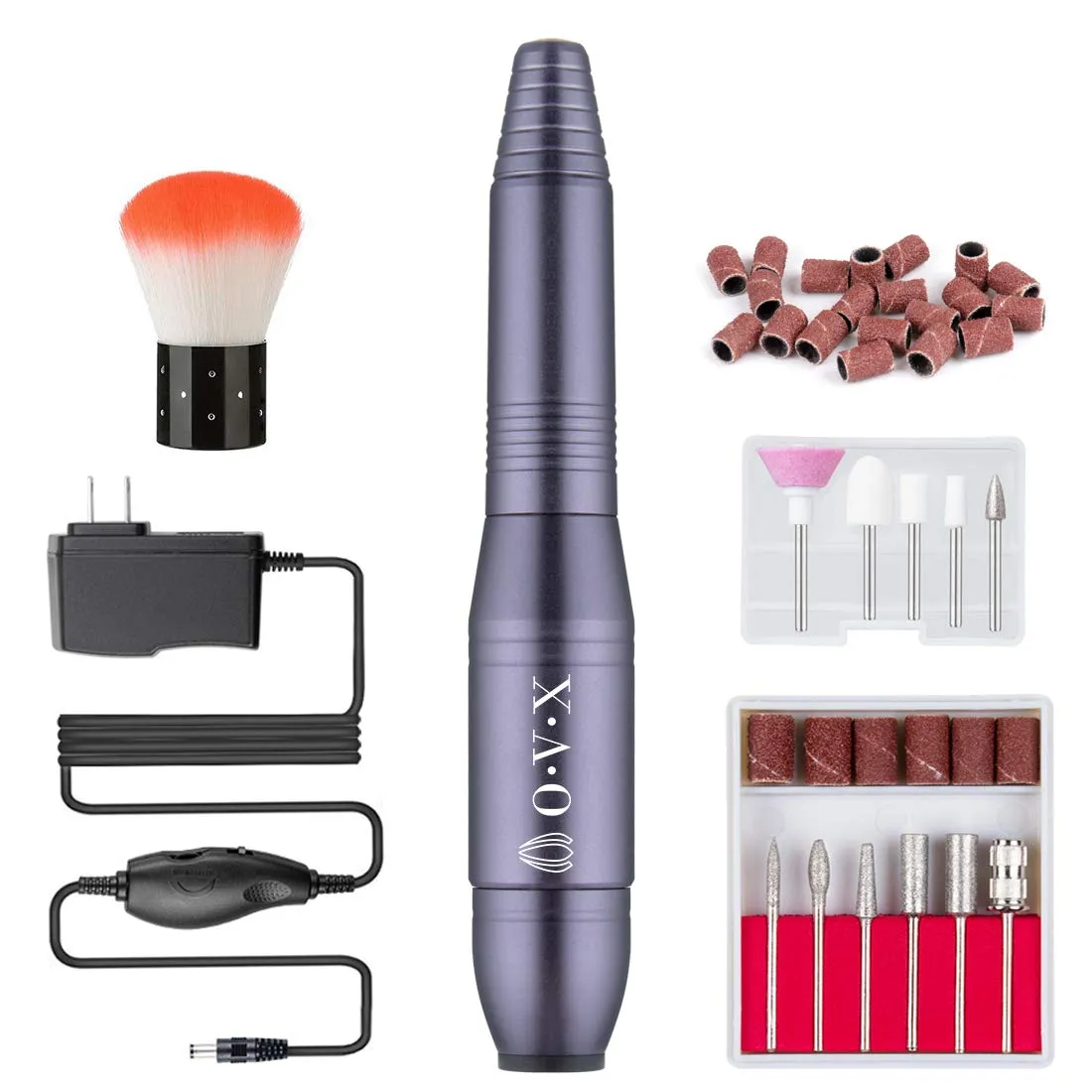 Portable Electric Nail Drill File Machine with Acrylic Nail Kit Set Professional 20000rpm Manicure Pedicure with Sanding Bands Brush for Nail Art Polygel Gel Nail Polish Tips Clippers