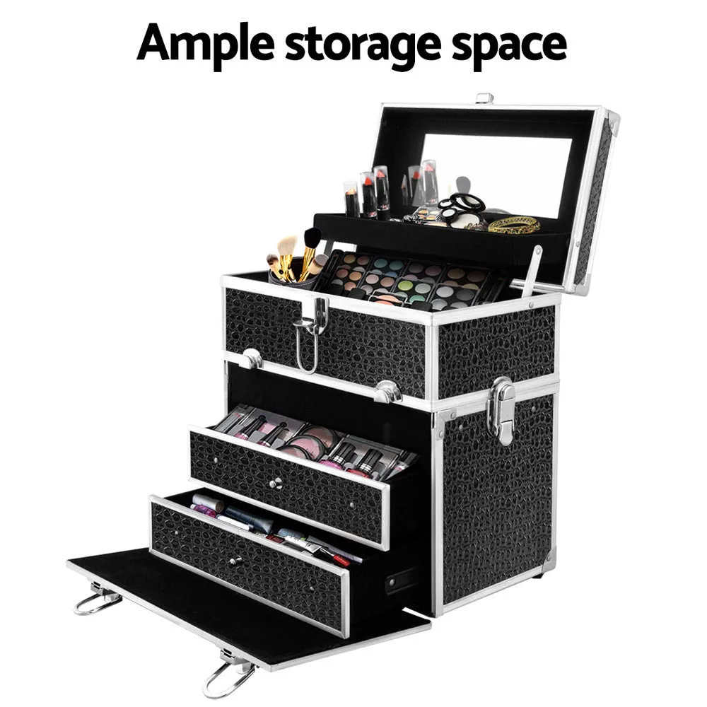 Portable Makeup Case, Aluminum Frame, Velvet Interior - Embellir
