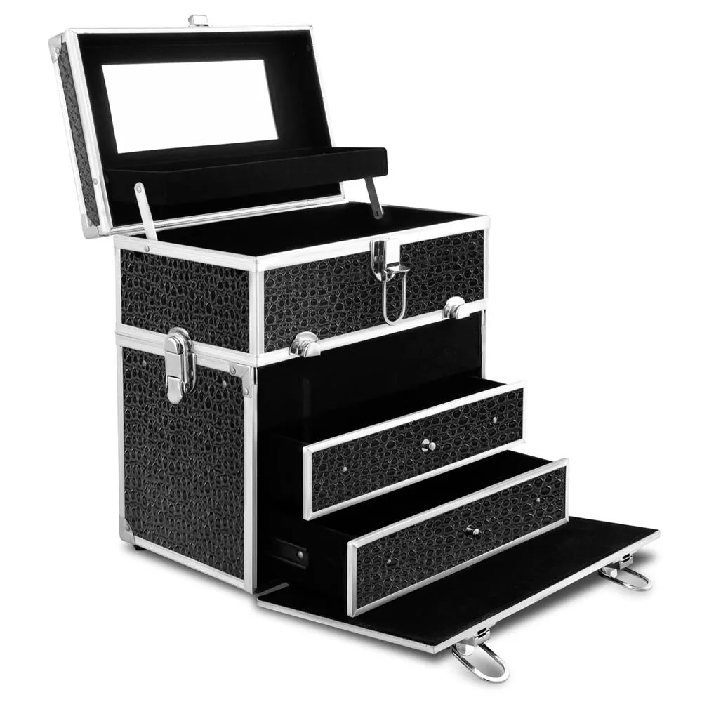 Portable Makeup Case, Aluminum Frame, Velvet Interior - Embellir