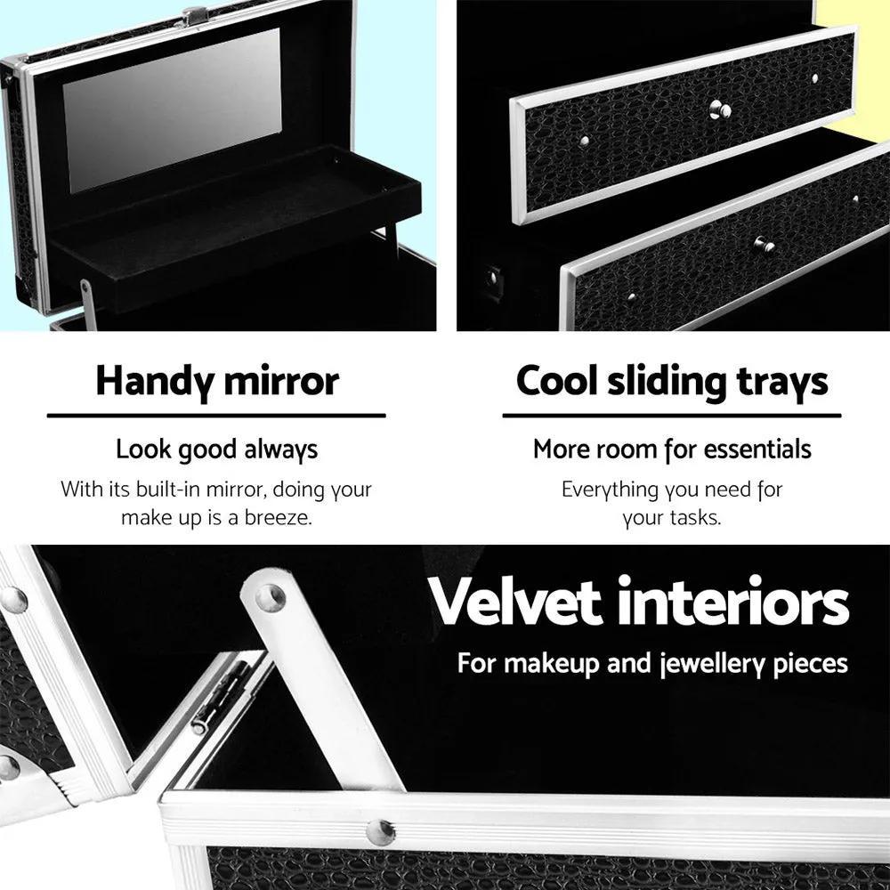 Portable Makeup Case, Aluminum Frame, Velvet Interior - Embellir