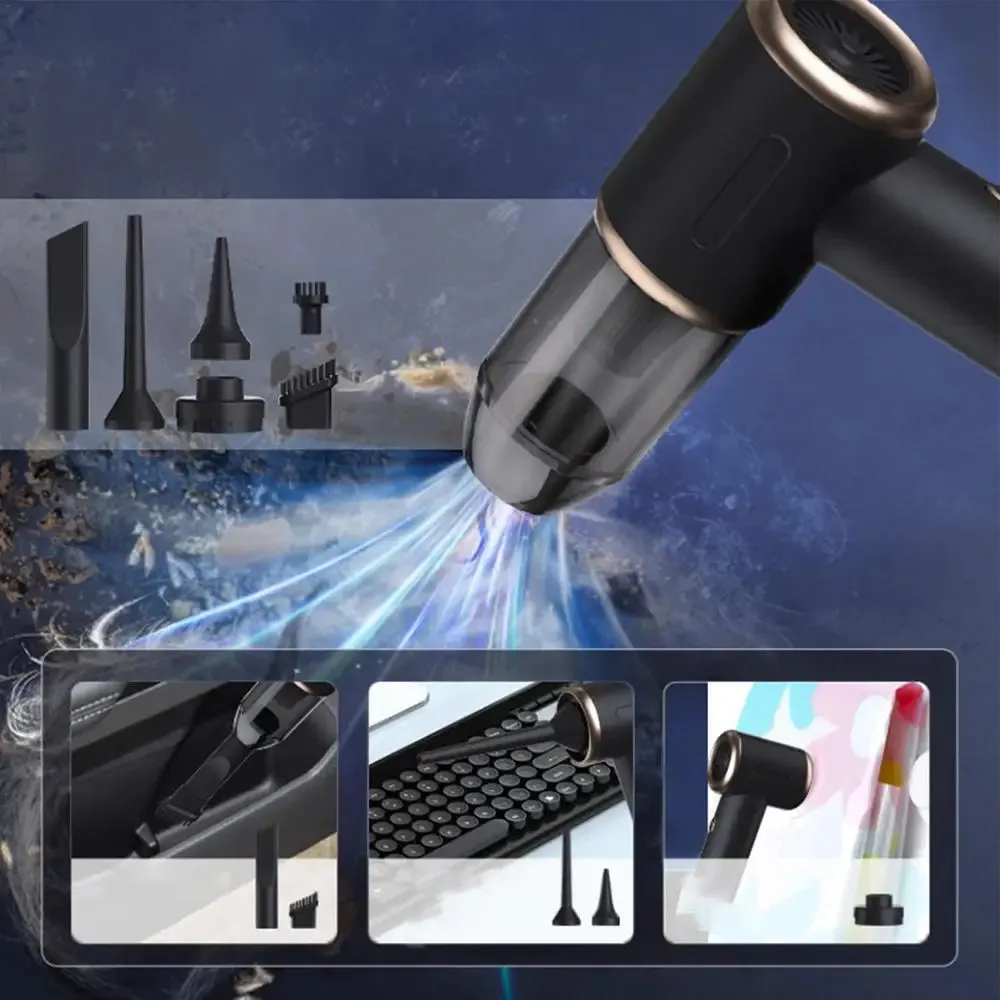 Portable Wireless Car Vacuum Cleaner with 6 Suction Heads - Compact and Powerful