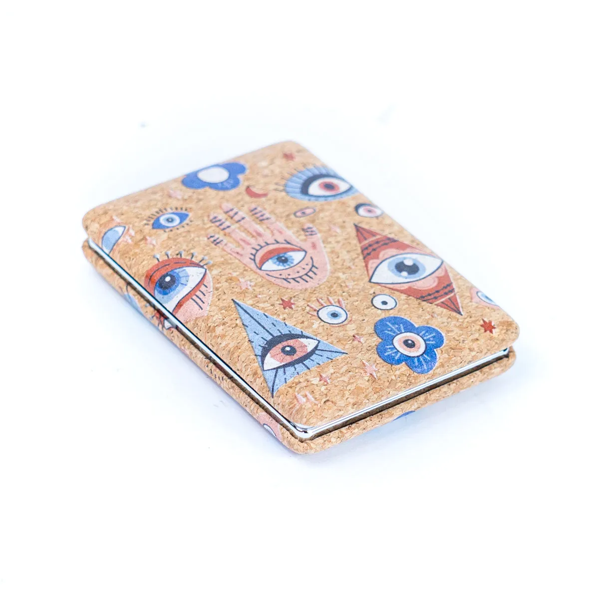Rectangular Cork Compact Mirror - Hamsa & Eye Design (12-Pack)