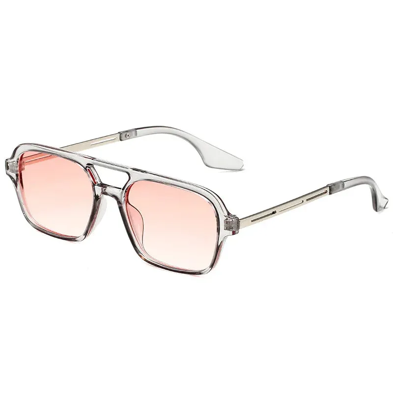 Retro Double Bridges Women Pilot Sunglasses Pink Gradient