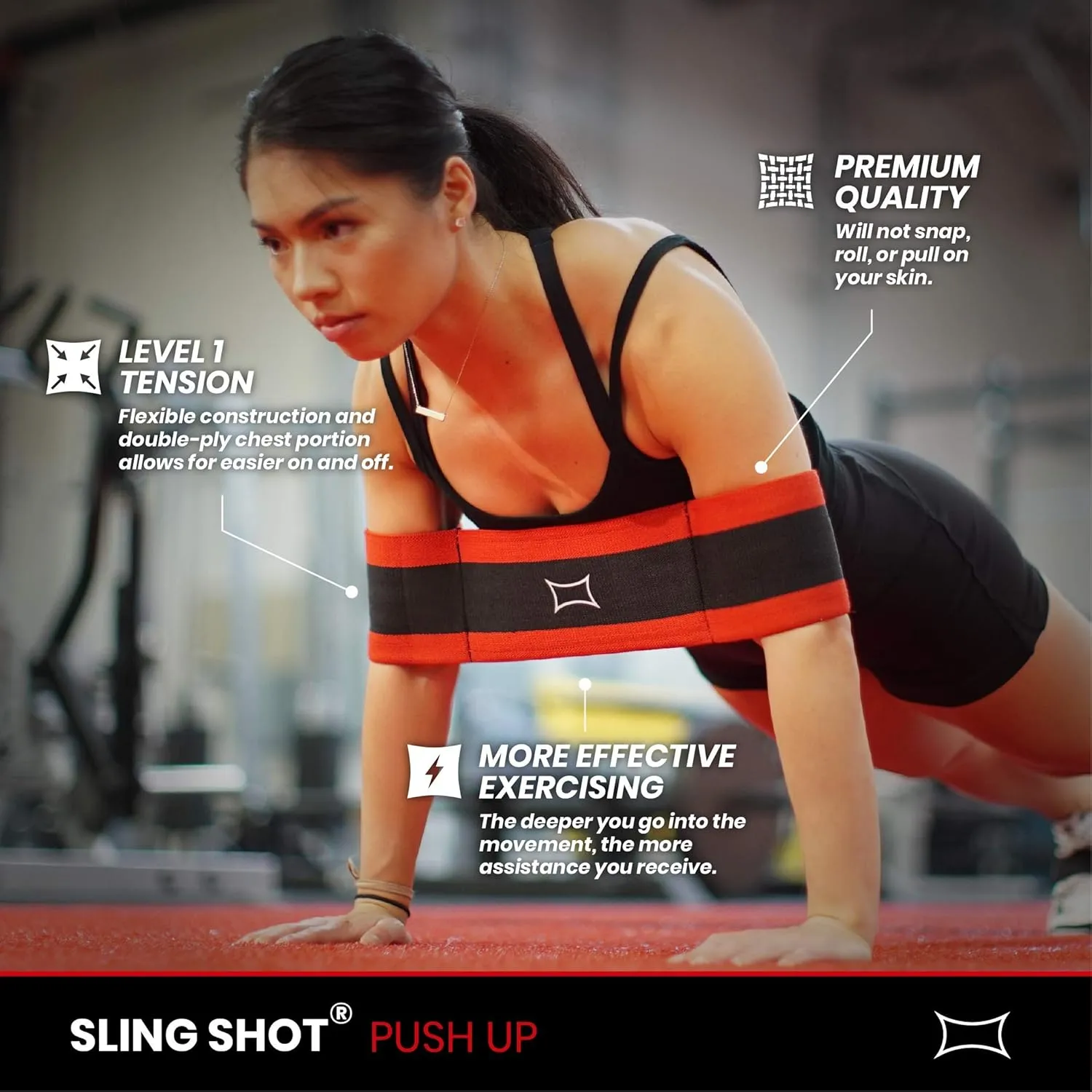 Sling Shot Mark Bell Push Up Exercise Assistance Workout Band for Men and Women to Assist with Bench Press, Dips, and Push Ups  (Level 1 Tension, Red/Black)