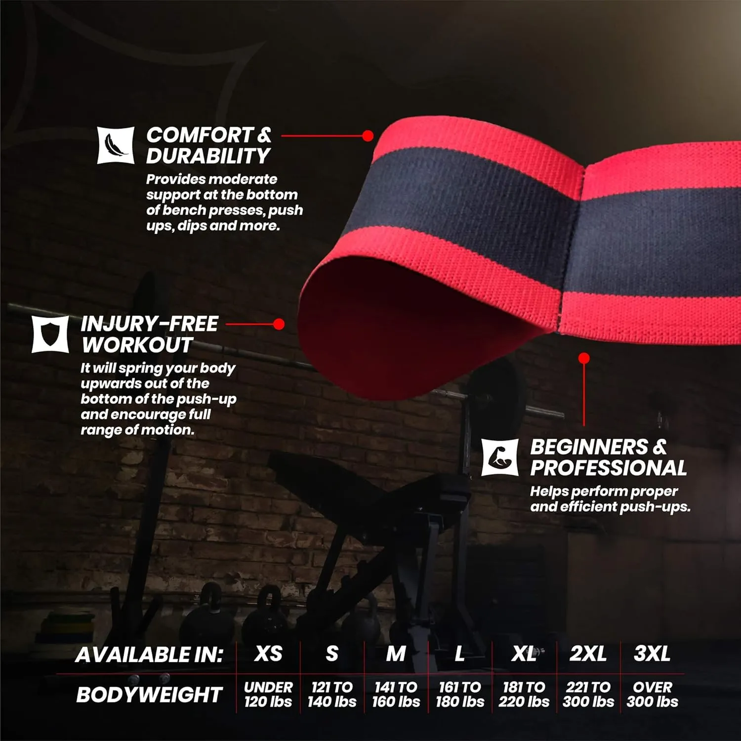 Sling Shot Mark Bell Push Up Exercise Assistance Workout Band for Men and Women to Assist with Bench Press, Dips, and Push Ups  (Level 1 Tension, Red/Black)