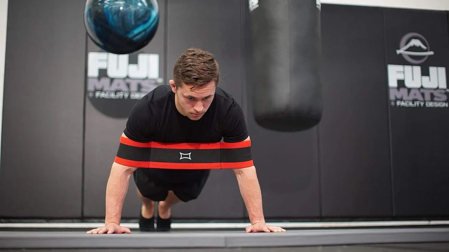 Sling Shot Mark Bell Push Up Exercise Assistance Workout Band for Men and Women to Assist with Bench Press, Dips, and Push Ups  (Level 1 Tension, Red/Black)