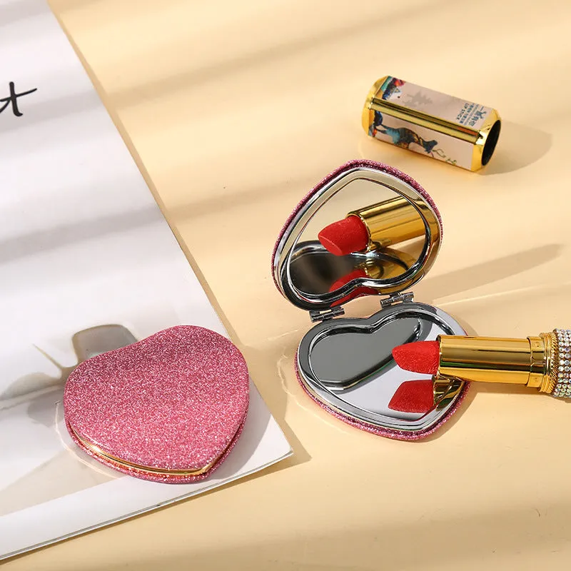 Sparkling Heart Makeup Mirror Portable Foldable Stylish Gift