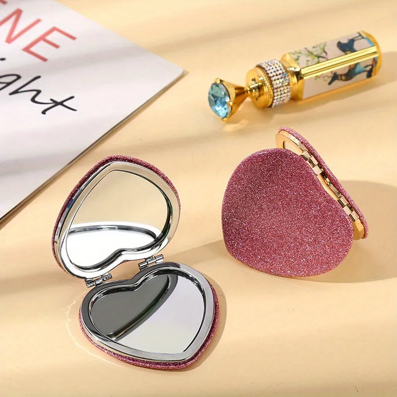 Sparkling Heart Makeup Mirror Portable Foldable Stylish Gift